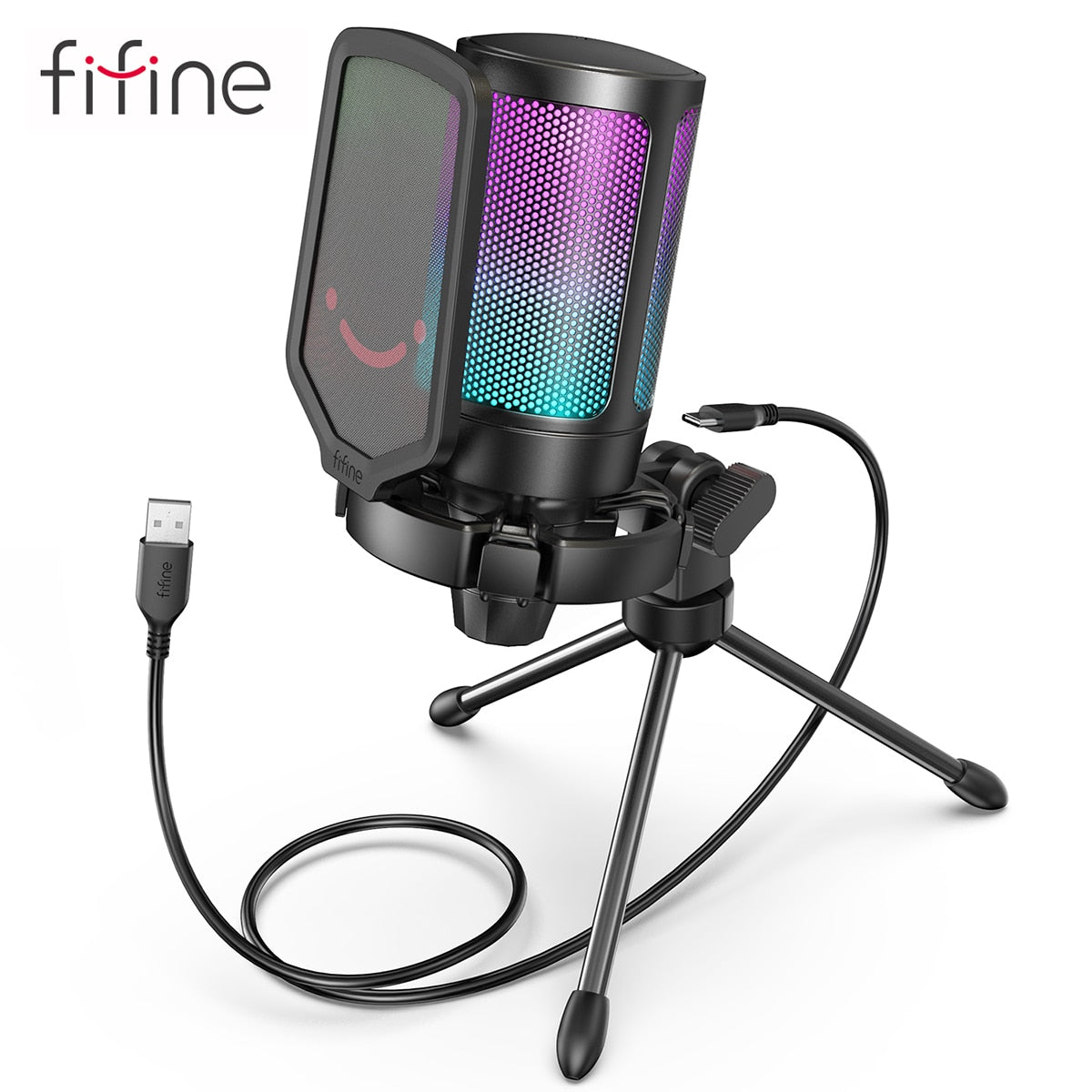 Fifine AMPLIGAME AM8 RGB USB/XLR Microphone - Dynamic Mic - Pink